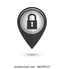 lock - vector icon;  black map pointer