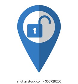 Lock - vector icon; blue map  pointer