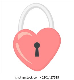 Lock vector icon. Hand-drawn castle in the shape of a heart isolated on a white background. Festive vintage element for valentine's day. Cute romantic concept, simple flat pictures for decoration, des