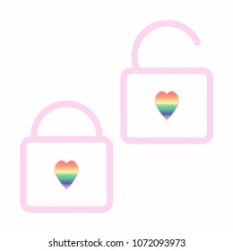 Lock vector icon, lgbt flag, flat style isolated on white background, security symbol, design, logo, app, UI, EPS10. lesbian, gay, bisexual, and transgendered.