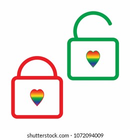 Lock vector icon, lgbt flag, flat style isolated on white background, security symbol, design, logo, app, UI, EPS10. lesbian, gay, bisexual, and transgendered.