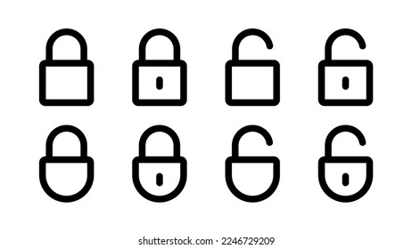 Lock vector icon set. Linear locked and unlocked symbol. Security and guard logo