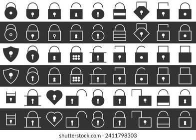 conjunto de iconos del vector de bloqueo. colección de símbolos de signo abierto o cerrado. puerta cerrada. desbloquear logotipo. ilustración vectorial.