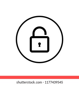 Lock vector icon, unlock symbol. Simple, flat design for web or mobile app