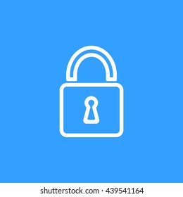 Lock vector icon. White Illustration isolated on blue background for graphic and web design.