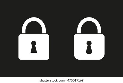 Lock vector icon. White illustration isolated on black background for graphic and web design.
