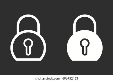 Lock vector icon. White illustration isolated on black background for graphic and web design.