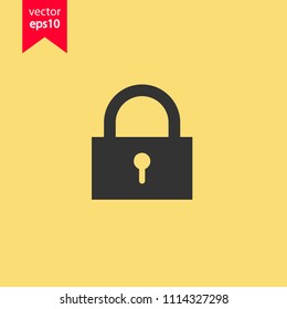 Lock vector icon. Yellow background. EPS 10 vector sign.
