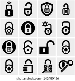 Lock vector icons set on gray.