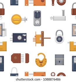 Lock vector padlock with keyhole for safety and security locking system with locked secure mechanism to interlock or lockout doorlock illustration set seamless pattern background