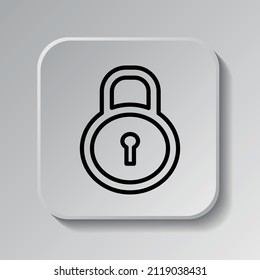 Lock vector simple icon. Flat desing. Black icon on square button with shadow. Grey background.ai