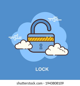 Bloqueo que da seguridad en el fondo azul diseño de concepto plano