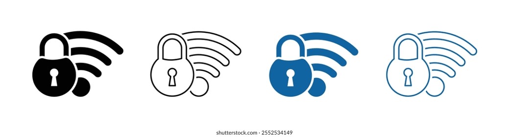 Bloquear o conjunto de ícones planos do vetor de sinal Wi-Fi