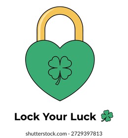 Bloquea el diseño de tu suerte. Cerradura de corazón verde con trébol. Icono de seguridad del Día de San Patricio. Símbolo de seguridad romántico.