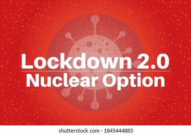 Lockdown 2.0 opción nuclear codificar ilustración de vector pandémico en un fondo rojo con el logotipo de un virus