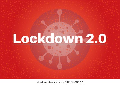 Lockdown 2.0 Virus Pandemic vector illustration on a red background with a virus logo