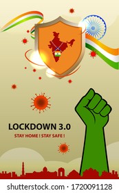 Lockdown 3.0 extended lockdown. Stay home stay safe. New lockdown divided into green orange and red zone. India will fight against Covid-19 for website and social media post.