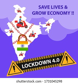 Lockdown 4.0 mit neuen Richtlinien der Regierung. Nur die wesentliche Versorgung erlaubt. Kampf mit covid-19 und rette Leben und eine wachstumsstarke Wirtschaft. 