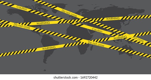 Lockdown Barrier Tape Over World Map Stock Vector (Royalty Free ...