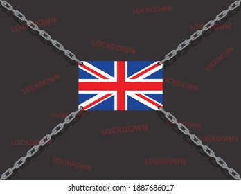 Lockdown concept with UK flag. Lockdown UK again. vector illustrations.