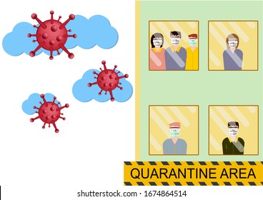 Lockdown Coronavirus covid 19 infected patient in coronavirus covid 19 quarantine room with quarantine and outbreak alert sign at hospital, coronavirus outbreak control