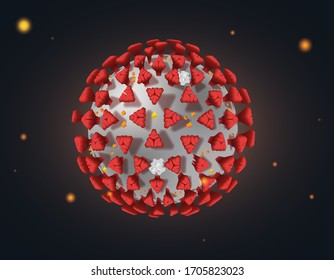 Sperrung durch Pandemie Coronavirus Ausbruch covid-19 Mikrobiologie Banner. Rotes Proteinmolekül auf dunkelblauem Hintergrund - realistische Abbildung