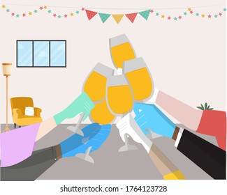 As lockdown eases people celebrate in locality for a small party/gathering maintaning prevention from the coivd19 threat, wearing gloves being practised & restricting larger groups.