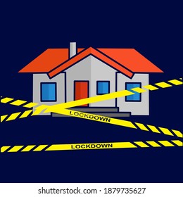 Lockdown house on pandemic line art logo colorful design with dark background. Abstract vector illustration.
