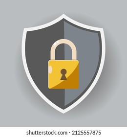 lockdown icon. lock and shield with flat color. Against corona virus