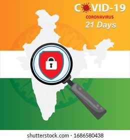 Lockdown India against Coronavirus or COVID-19 crisis for 21 days. India lockdown preventing covid19 epidemic and outbreak illustration.         