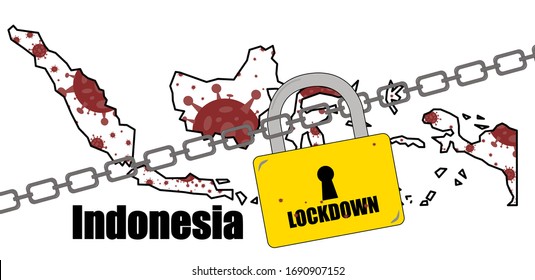 Lockdown Indonesia Map con gráficos Covid-19 Coronavirus. Conceptual
 