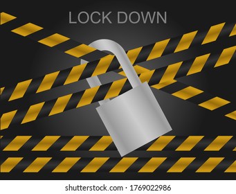 Lockdown with police lines and padlocks