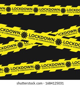 Sperrung und Quarantäne. Beenden Sie die Coronavirus-Krise Covid-19-Krankheit. Polizeilinie.Logo der Vektorillustration.