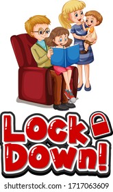 Lockdown sign with family member illustration