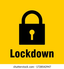 Lockdown Sign with a Simple Padlock Icon and Text. Vector Image.