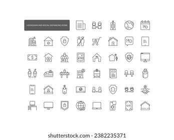 lockdown and social distancing icon set. Outline icon collection. Editable stroke. Vector illustration