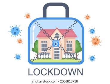 Lockdown To Stop COVID-19 Coronavirus With Cage or Virus Barrier Tape Over The City In Normal Operation. Background Landing Page Illustration
