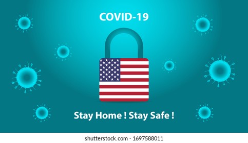 Lockdown in United States of America against Covid-19 CoronaVirus. People stay at home to protect themselves and society. USA against Novel Coronavirus.