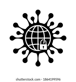 lockdown vector icon logo. coronavirus global quarantine illustration  white background. world lock concept. covid crisis.