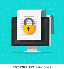 Locked access to document file online vector flat icon, confidential secure special permission on computer pc  illustration, digital internet privacy protection modern design