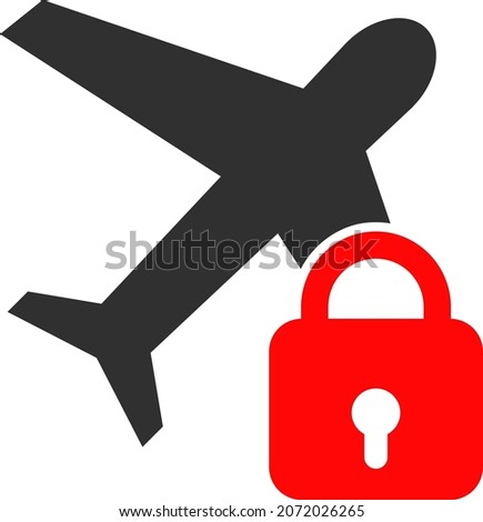Locked airplane icon with flat style. Isolated vector locked airplane icon image on a white background.
