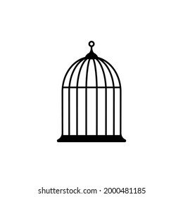 Locked bird cage icon. Trap, imprisonment, jail concept.  Empty cage. Line silhouette of a cage for a canary. 