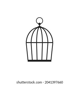 Locked bird cage icon. Trap, imprisonment, jail concept.  Empty cage. Line silhouette of a cage for a canary. 