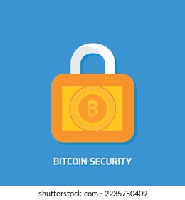 Locked bitcoin coin. Bitcoin security vector design concept. cryptocurrency vector illustration. Bitcoin security, safety, saving, protection concept. Bit coin cryptocurrency, blockchain.