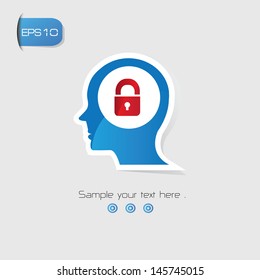 Locked Brain Thinking symbol,vector