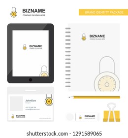 Locked Business Logo, Tab App, Diary PVC Employee Card and USB Brand Stationary Package Design Vector Template
