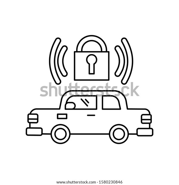 locked\
car, car key, secure line icon on white\
background
