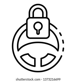 Locked car steering wheel icon. Outline locked car steering wheel vector icon for web design isolated on white background