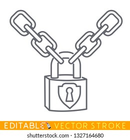 Locked chain icon. White background. Easy changing vector with editable strokes.