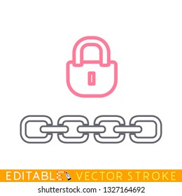 Locked chain icon. White background. Easy changing vector with editable strokes.